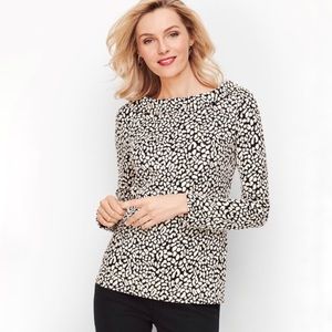 Talbots Top Sabrina Jacquard Animal Print Portrait Collar Knit Top Small Petite